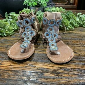 LaidbackLondon Sandals Beaded Blue Cute 8 Ties Gladiator Ties Leather